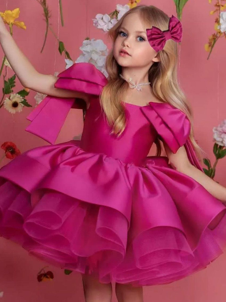 White Satin First Communion Dresses Girls 2024 Brand Puffy Tulle Tutu Infant Toddler Pageant Flower Girl Dress For Weddings And Birthday Party Gown Wi