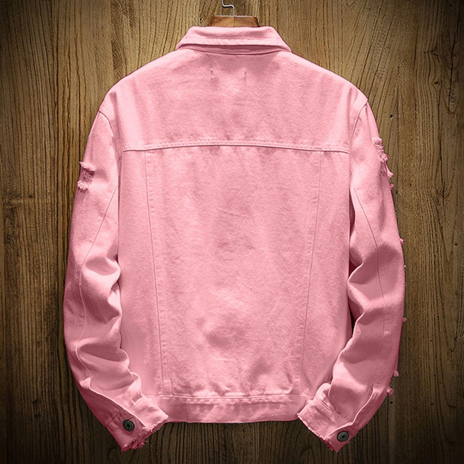 Spring Autumn Mens Jean Jacket Fashion Solid Color Slim Fit Buttoned Denim Jackets Ripped Hole Coat Men Outwear 240202