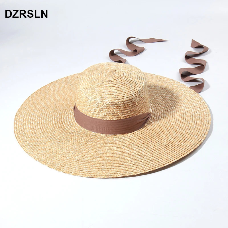 ins Fashion Big Brim Straw Hats For Women Sunmmer Oversized Sun Hats With Neck Strap Ladies UV Protection Vacation Hat 240127