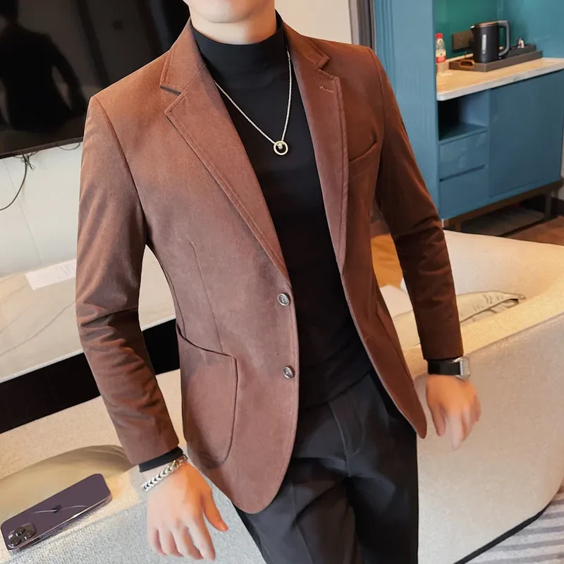 British Style Autumn Winter Men Blazers Solid Color Casual Business Suit Jacket Office Social Wedding Banquet Formal 240201