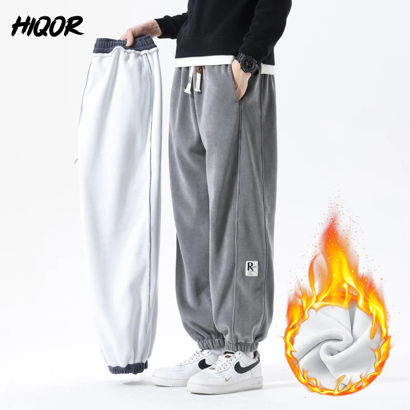 HIQOR Warm Fleece Casual Pants Winter Fashion Thicken Trouser for Men Loose Joggers Sweatpants Y2k Fleeced Clothing Man Pants 240126