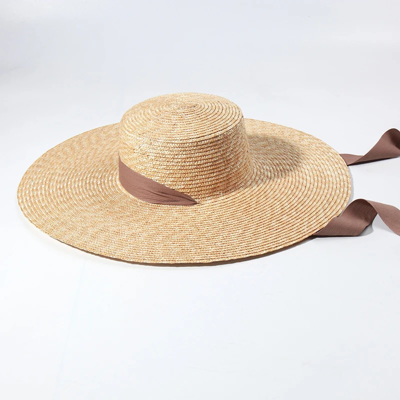 ins Fashion Big Brim Straw Hats For Women Sunmmer Oversized Sun Hats With Neck Strap Ladies UV Protection Vacation Hat 240127