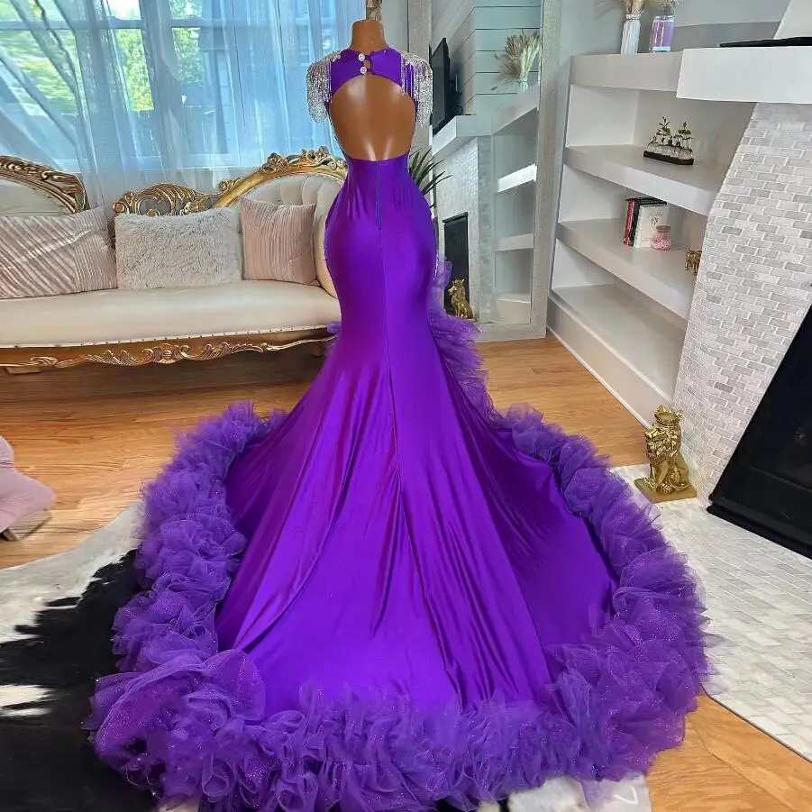 Luxury Purple Sexy Prom Dresses For Black Girls 2024 Tassels Ruffles Gratuation Party Gowns Formal Evening Dress Vestidos De Gala