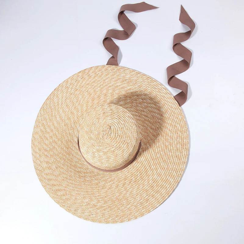 ins Fashion Big Brim Straw Hats For Women Sunmmer Oversized Sun Hats With Neck Strap Ladies UV Protection Vacation Hat 240127