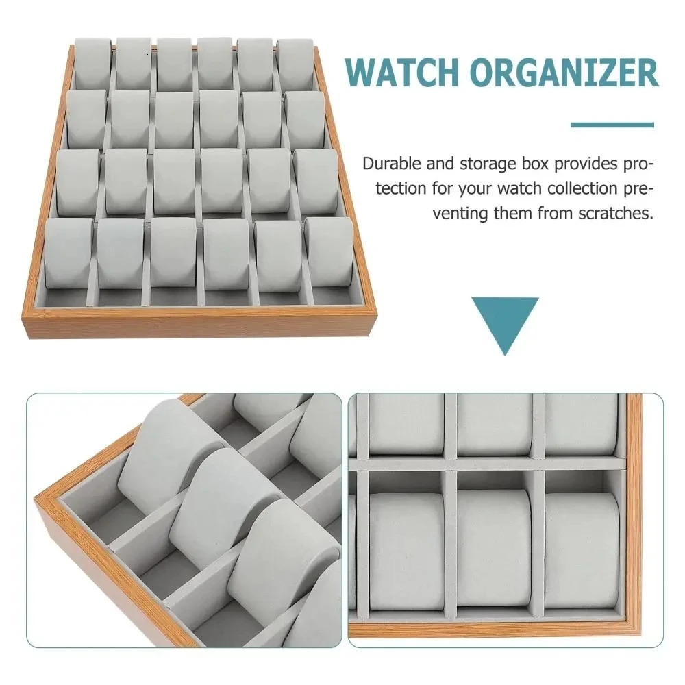 24 Slots Walnut Grain Wood Watch Storage Display Box Wristwatch Organizer Display Tray Watches Holder With Pillows Gift Cases 240124