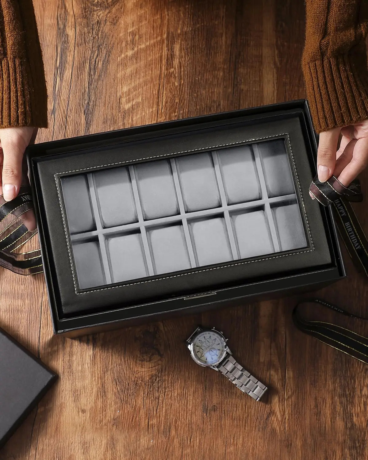 12 Slot PU Leather Lockable Watch Storage Boxes Men Womens Jewelry Display Drawer Case 2-tier Organizer Watch Showcase 240129