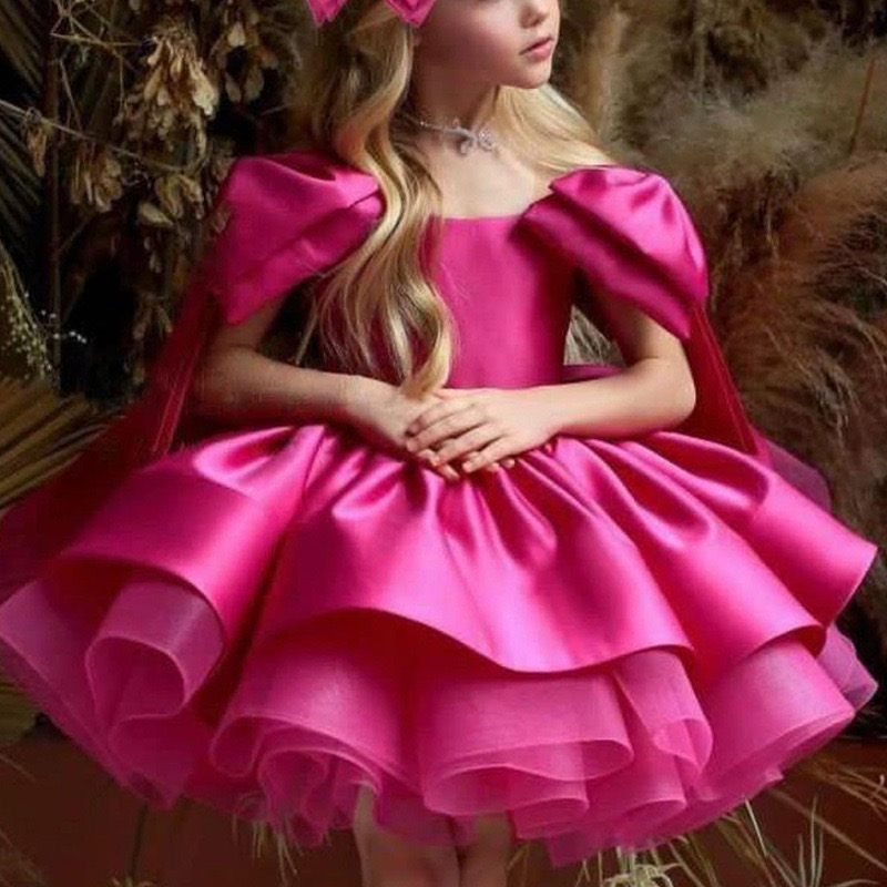 White Satin First Communion Dresses Girls 2024 Brand Puffy Tulle Tutu Infant Toddler Pageant Flower Girl Dress For Weddings And Birthday Party Gown Wi