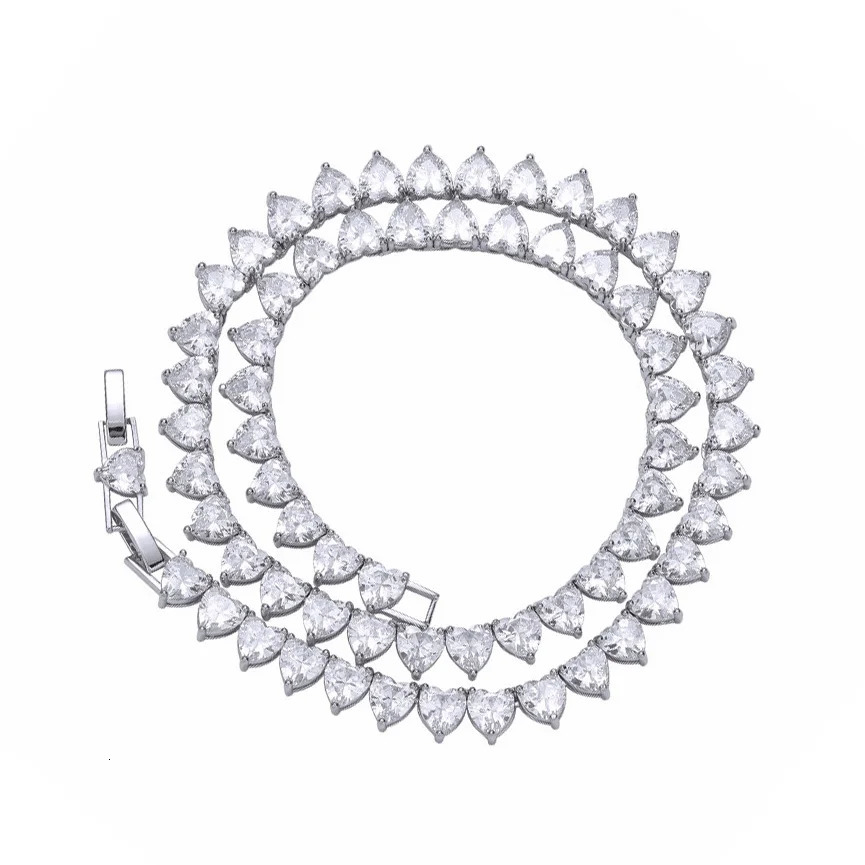6MM Heart CZ Stone Tennis Chain 3 Colors Iced Out Choker Necklace for Men Women Hiphop Jewelry Gifts 240201
