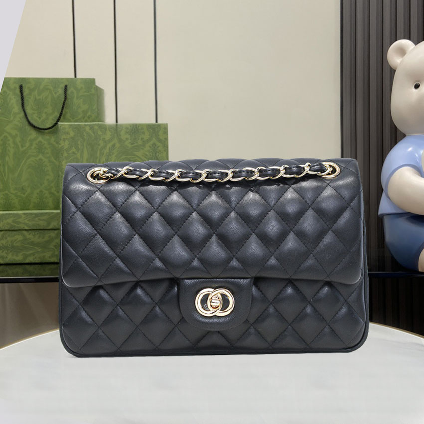 Designer Bag Shoulder Bag Classic Plaid Flap Caviar Handbag Gold Silver Chain Leather Double Letter Solid Color Buckle Square Stripe Lady Messenger Bag