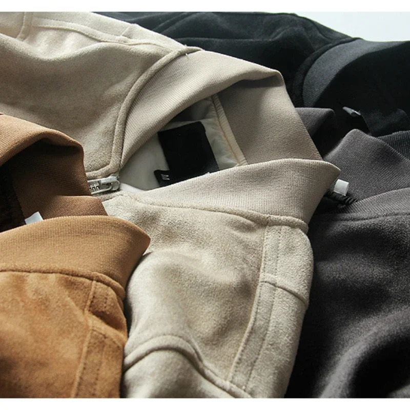 Men's Spring Autumn Suede Fabric School Uniform Bomber Jacket Ropa Hombre Casaco Masculino 240126