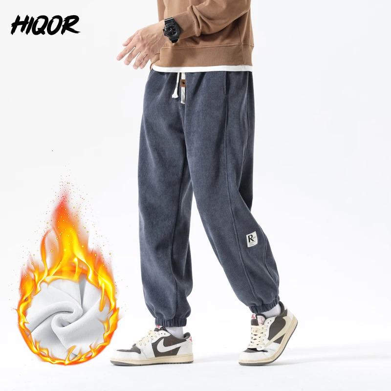 HIQOR Warm Fleece Casual Pants Winter Fashion Thicken Trouser for Men Loose Joggers Sweatpants Y2k Fleeced Clothing Man Pants 240126
