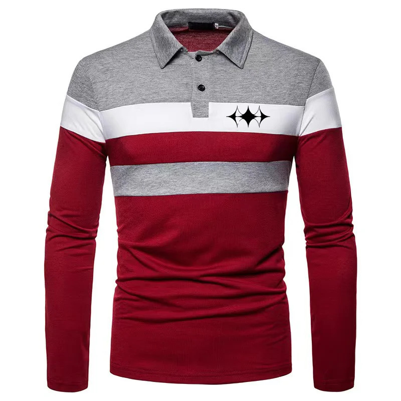 Men's Long Sleeved Polo Shirt Casual Three Color Patchwork Golf Wear Highquality Autumn Top Men's Fashion Clothing 240119