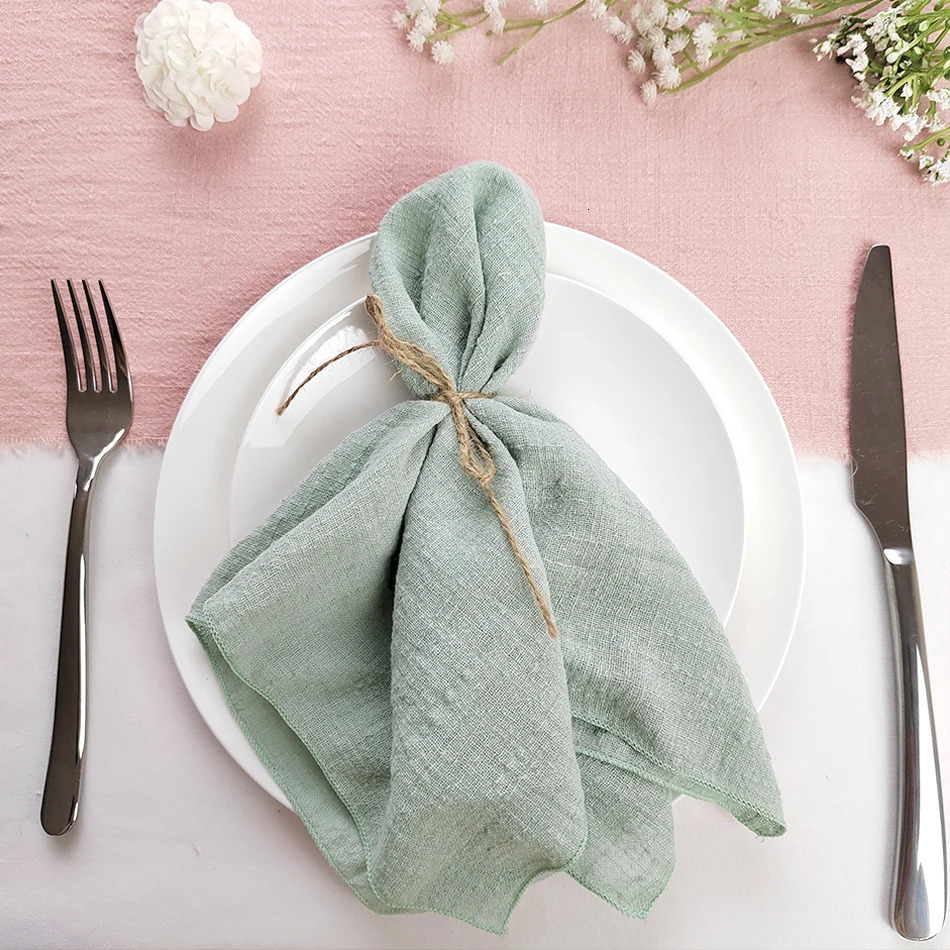 10PCS Sage Green Gauze Crepe Cloth Napkins Pack Pure Cotton Fabric 40x40cm Wedding Decor Everyday Use Dinner Tea Towel 240124