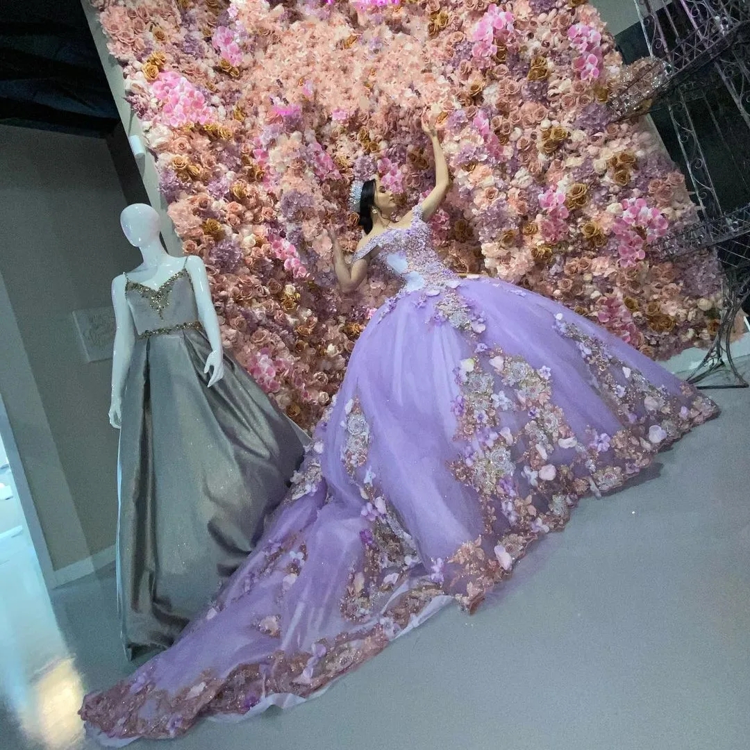 Purple Light Quinceanera Dresses With Applique Corst Sweet Dress Vestidos De Anos Prom Gowns For Women Sweep Train