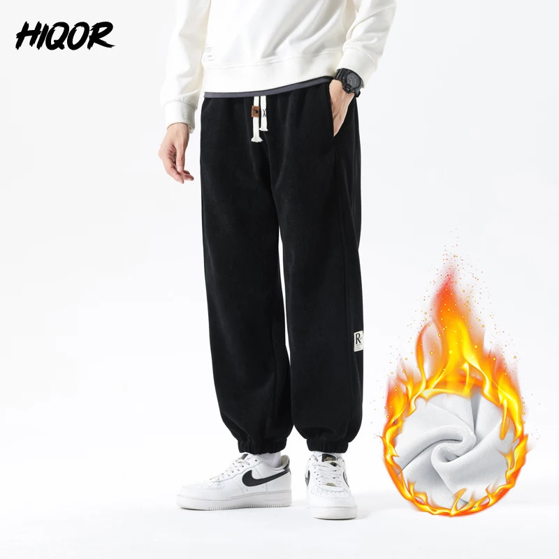 HIQOR Warm Fleece Casual Pants Winter Fashion Thicken Trouser for Men Loose Joggers Sweatpants Y2k Fleeced Clothing Man Pants 240126