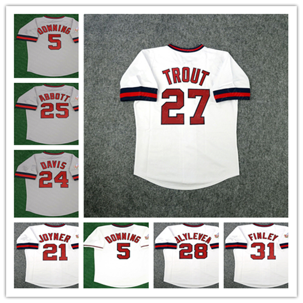 Custom 1989 California All Star Vintage Baseball Jersey Mike Trout Brian Downing Wally Joyner Bert Blyleven Chuck Finley Chili Davis Jim Abbott Angel ANGELES 4XL