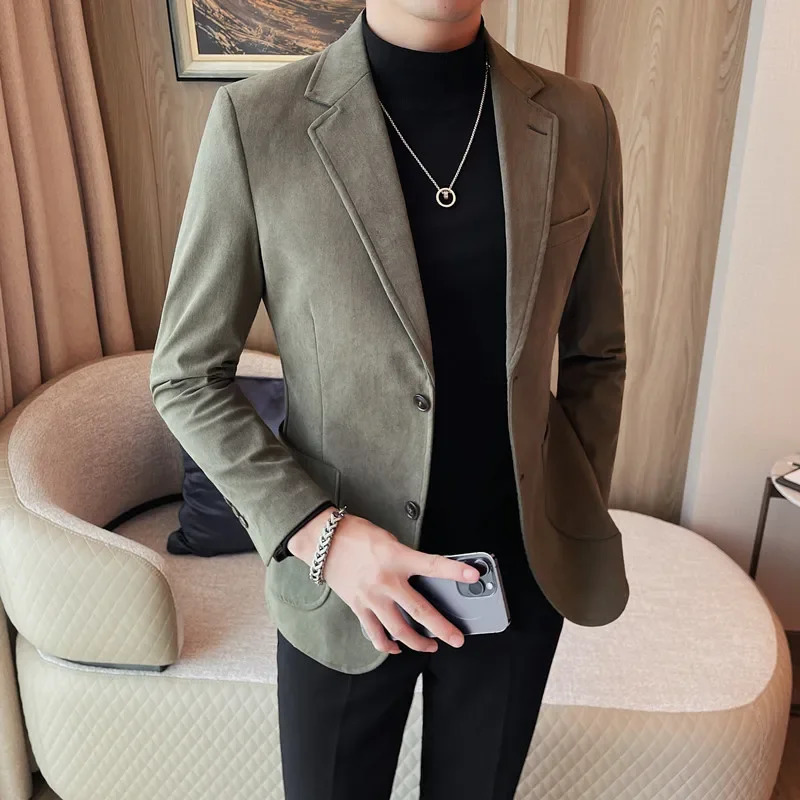 British Style Autumn Winter Men Blazers Solid Color Casual Business Suit Jacket Office Social Wedding Banquet Formal 240201