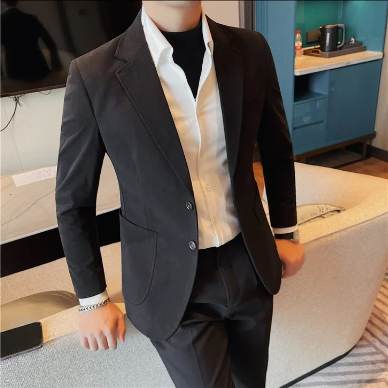 British Style Autumn Winter Men Blazers Solid Color Casual Business Suit Jacket Office Social Wedding Banquet Formal 240201