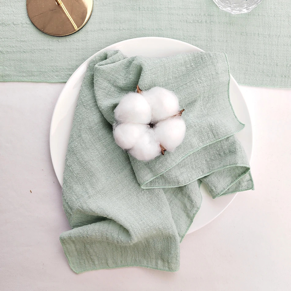 10PCS Sage Green Gauze Crepe Cloth Napkins Pack Pure Cotton Fabric 40x40cm Wedding Decor Everyday Use Dinner Tea Towel 240124
