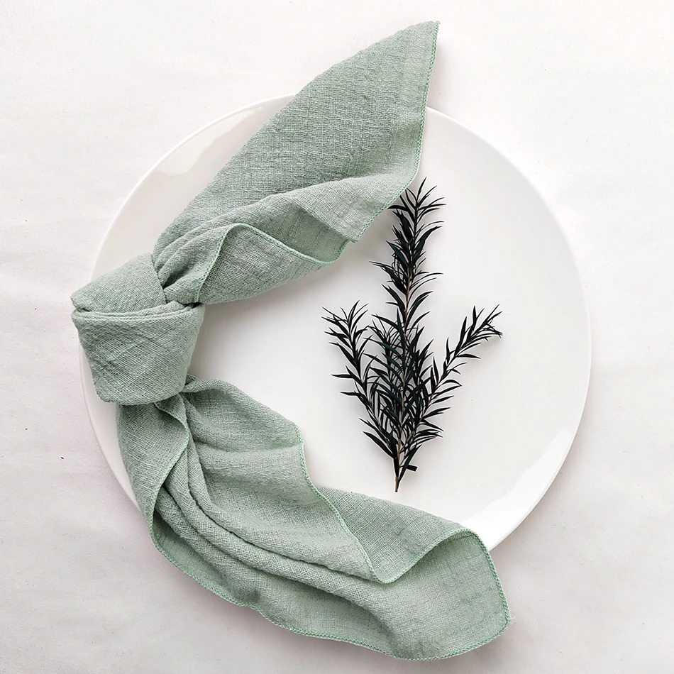10PCS Sage Green Gauze Crepe Cloth Napkins Pack Pure Cotton Fabric 40x40cm Wedding Decor Everyday Use Dinner Tea Towel 240124