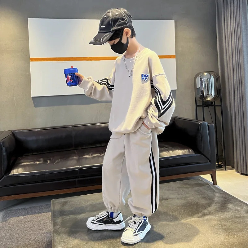 Spring Autumn Boys bet Striped SweatshirtSweatpant Set School Kids Tracksuit Child Work Outfit Student Jogger Suit 5-16Yrs 240118