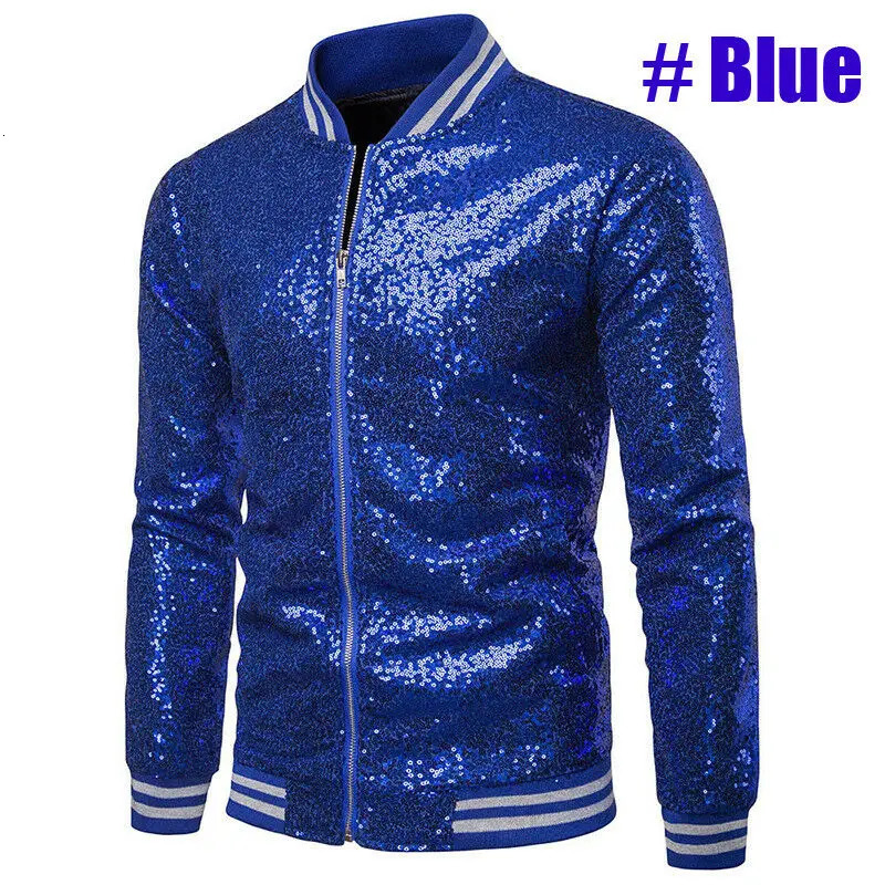 Men Male Sequined Stylish Slim Long Sleeve Baseball Jacket Coat Zipper Coat Wedding Party Jacket Tuxedo Suit Coat Night Clubwear 240124