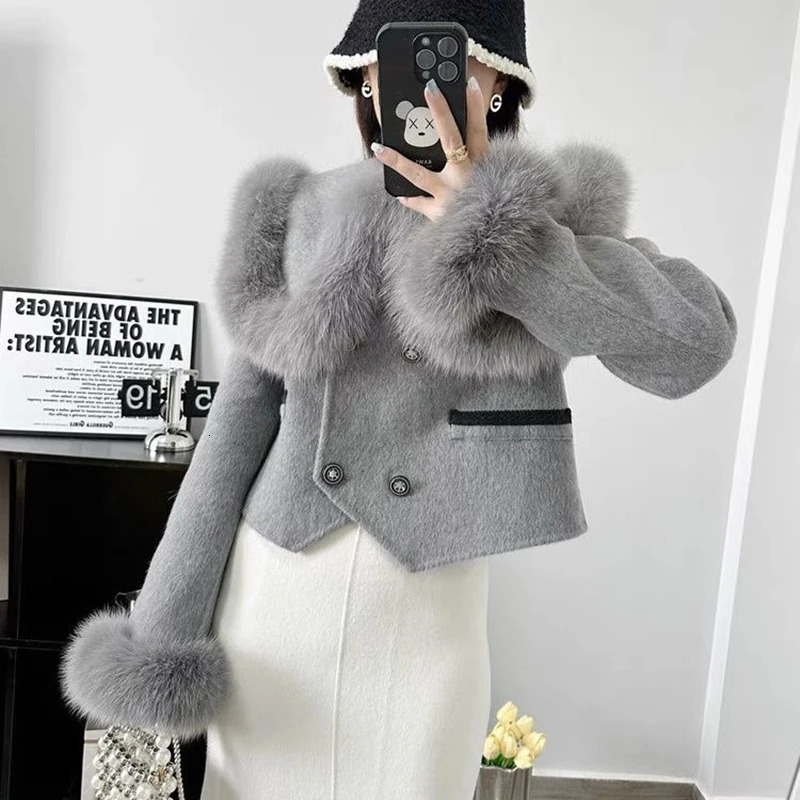 Winter coat womens 2024 high-quality fake fur large lapel double layer thick warm wool coat Korean fashion coat Chaquetas 240208