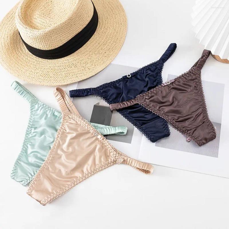 Womens Panties Soft Seamless Thin Belt Underpants Solid Color For Girl Sports Satin Briefs Female Lingerie Bow Women Thong
