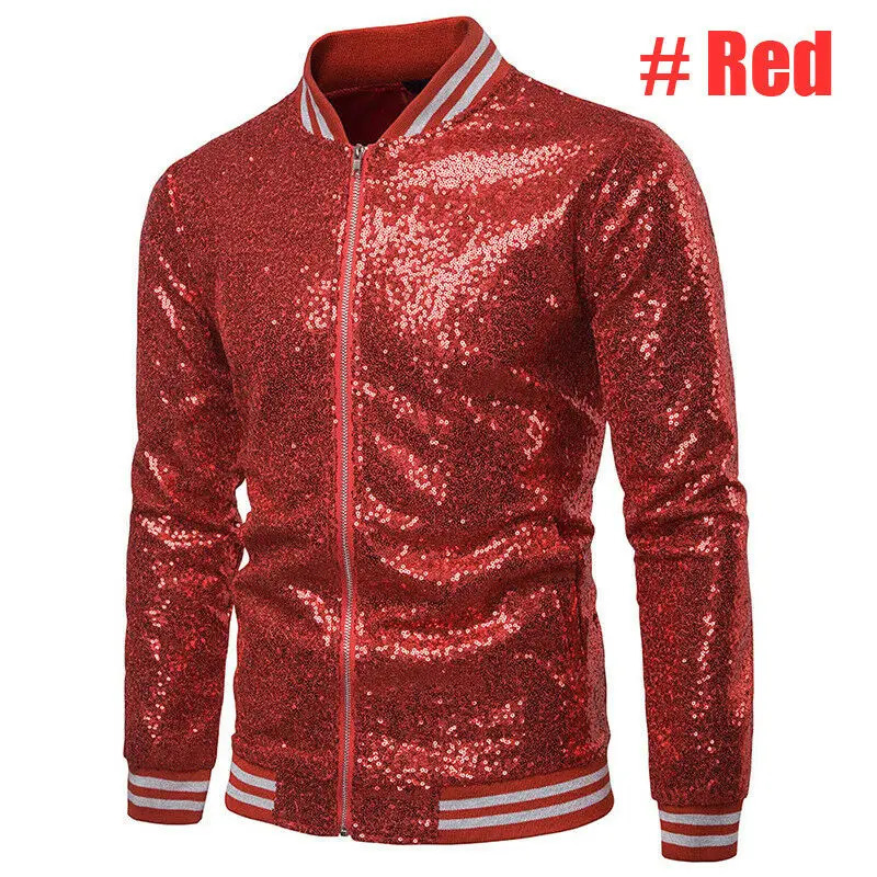 Men Male Sequined Stylish Slim Long Sleeve Baseball Jacket Coat Zipper Coat Wedding Party Jacket Tuxedo Suit Coat Night Clubwear 240124