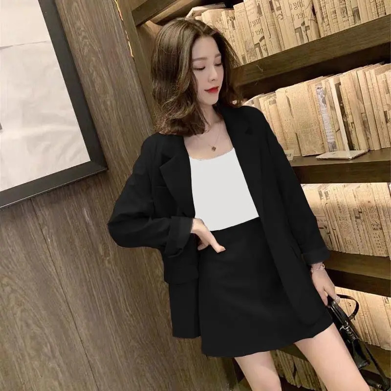 Womens Short 2 Sets Office Two Piece Set for Women Suit with Skirt and Blazer Outfit Summer Long Sleeve Co Ord Korean Style 240202