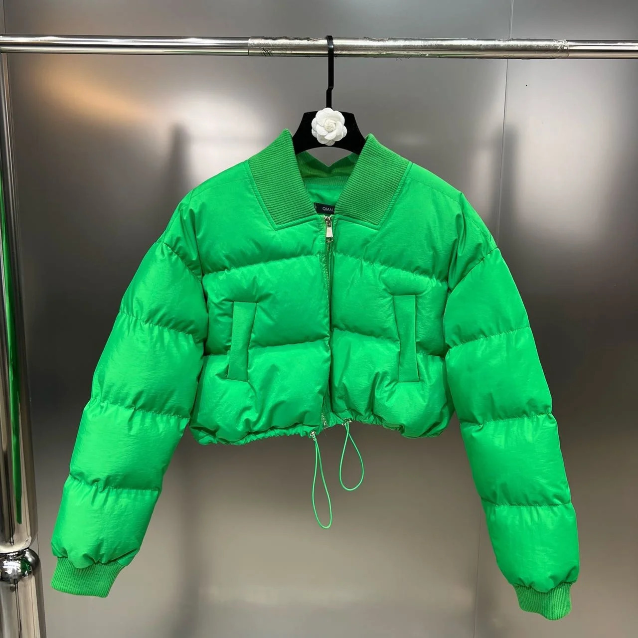 PREPOMP Winter Arrival V Neck Drawstring Cotton Jacket Women Short Coat GH071 240124