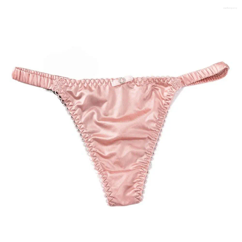Womens Panties Soft Seamless Thin Belt Underpants Solid Color For Girl Sports Satin Briefs Female Lingerie Bow Women Thong