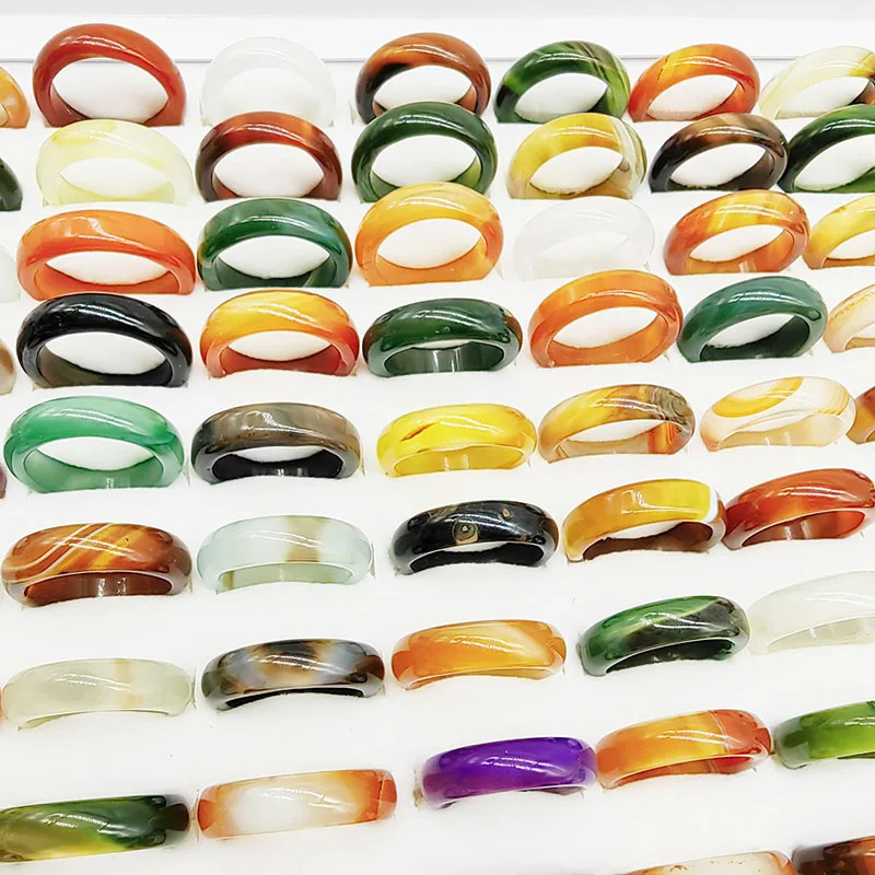 20pc/Lot Wholesale Bohemia Mix Color Agate Stone Finger Rings For Women Natural Grain Joint Ring Girl Party Wedding Gift 240125