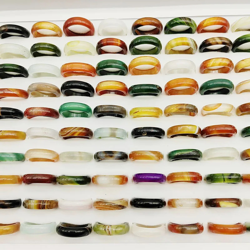 20pc/Lot Wholesale Bohemia Mix Color Agate Stone Finger Rings For Women Natural Grain Joint Ring Girl Party Wedding Gift 240125