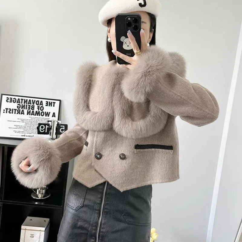 Winter coat womens 2024 high-quality fake fur large lapel double layer thick warm wool coat Korean fashion coat Chaquetas 240208