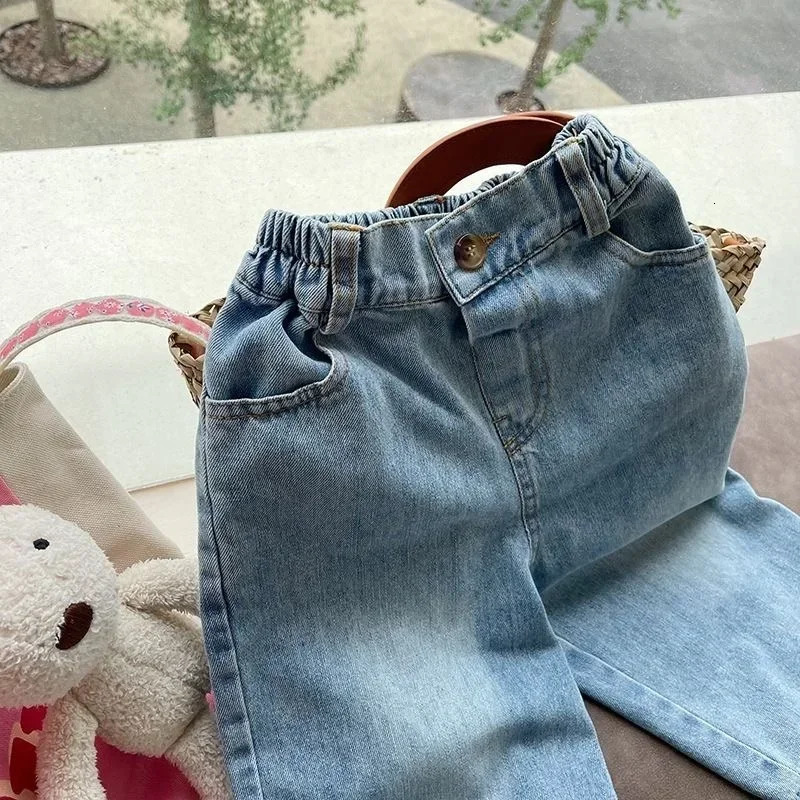 Fashion Baby Girl Boy Wide Leg Jeans Pant Cotton Shirt Infant Toddler Child Loose Denim Trousers Casual Baby Clothes 1-7Y 240118