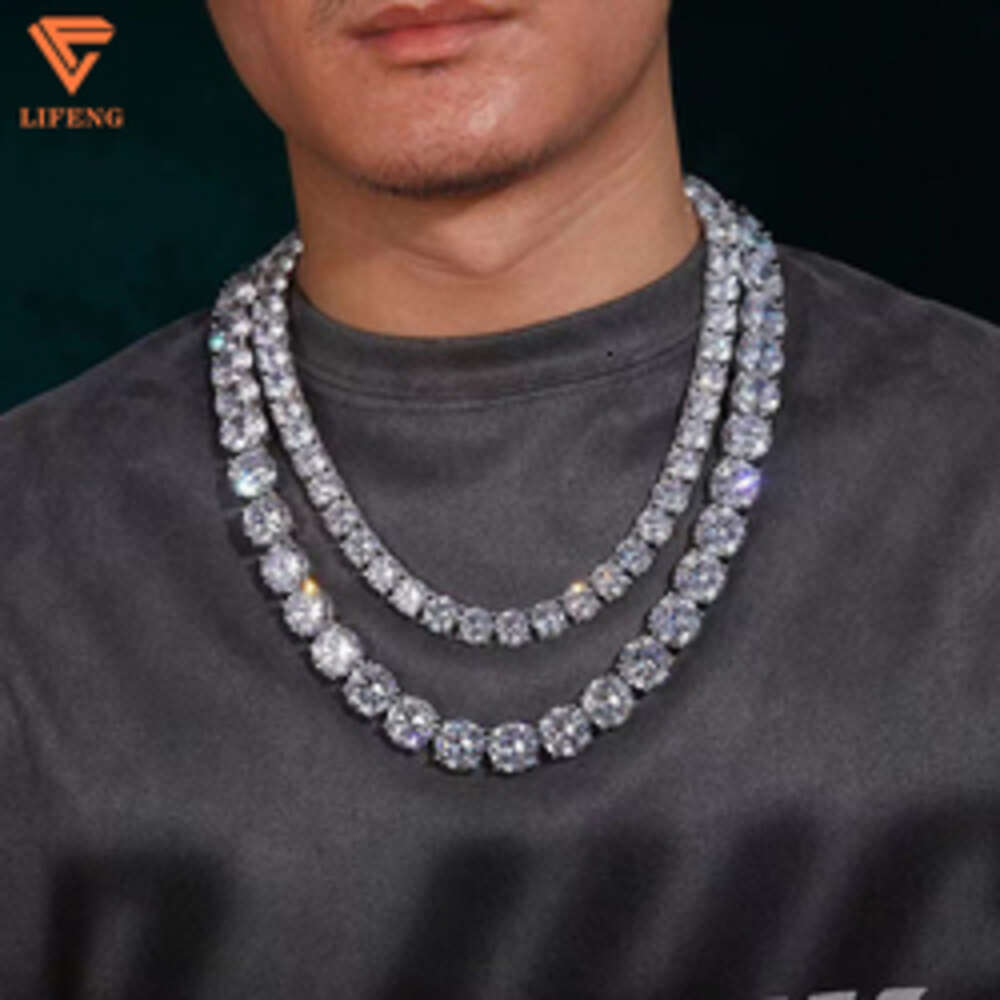 New Arrival Sier Hiphop Fashion Jewelry 8mm/15mm Iced Out Bg Big Size Dia Vvs Moissanite Tennis Chain Mens Necklace