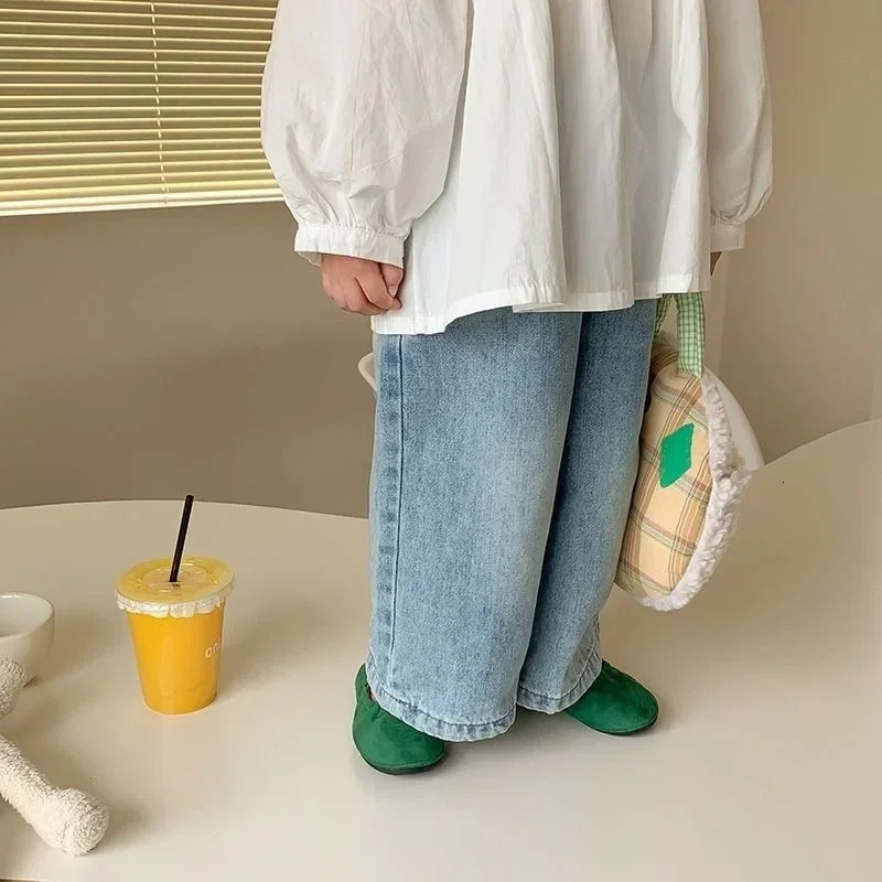 Fashion Baby Girl Boy Wide Leg Jeans Pant Cotton Shirt Infant Toddler Child Loose Denim Trousers Casual Baby Clothes 1-7Y 240118
