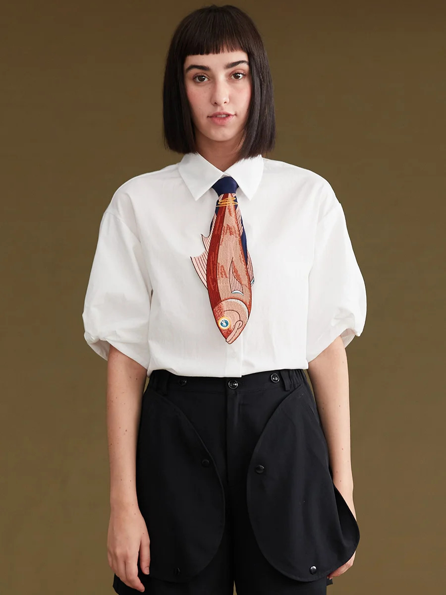 Fun Ties Womens Novelty Neck cessory with Fish Embroidery Unique Design L250926ZC5N