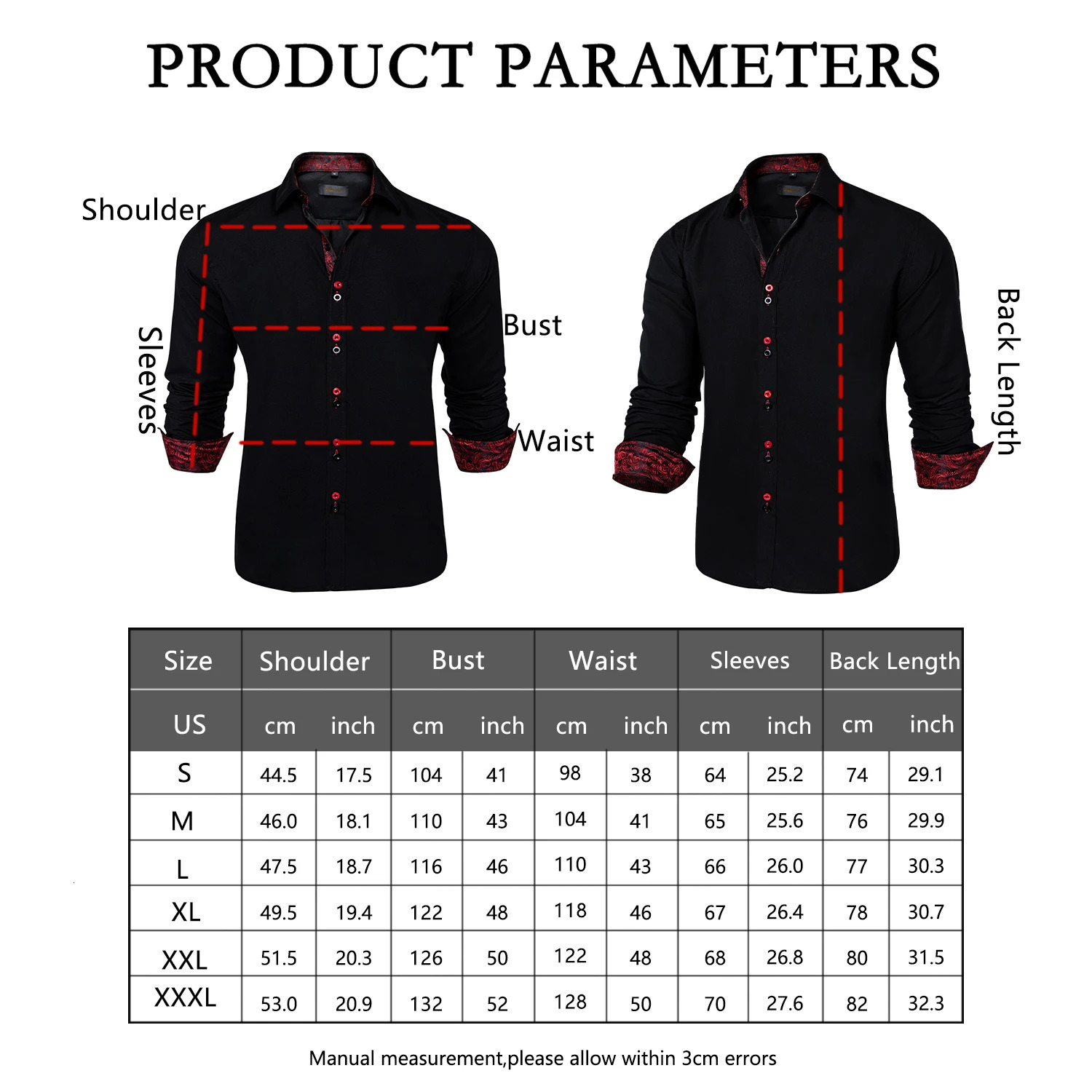 DiBanGu Men Shirt Long Sleeve Black Solid Red Paisley Color Contrast Fashion Dress Shirt for Men Buttondown Collar Men Clothing 240118