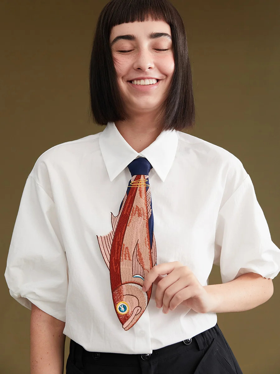 Fun Ties Womens Novelty Neck cessory with Fish Embroidery Unique Design L250926ZC5N