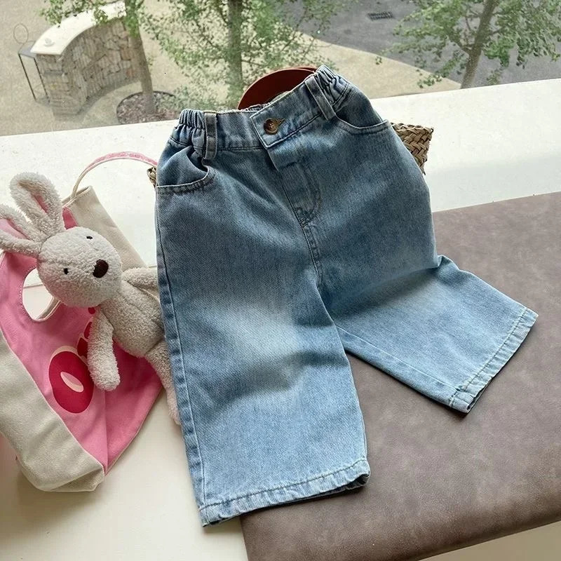Fashion Baby Girl Boy Wide Leg Jeans Pant Cotton Shirt Infant Toddler Child Loose Denim Trousers Casual Baby Clothes 1-7Y 240118