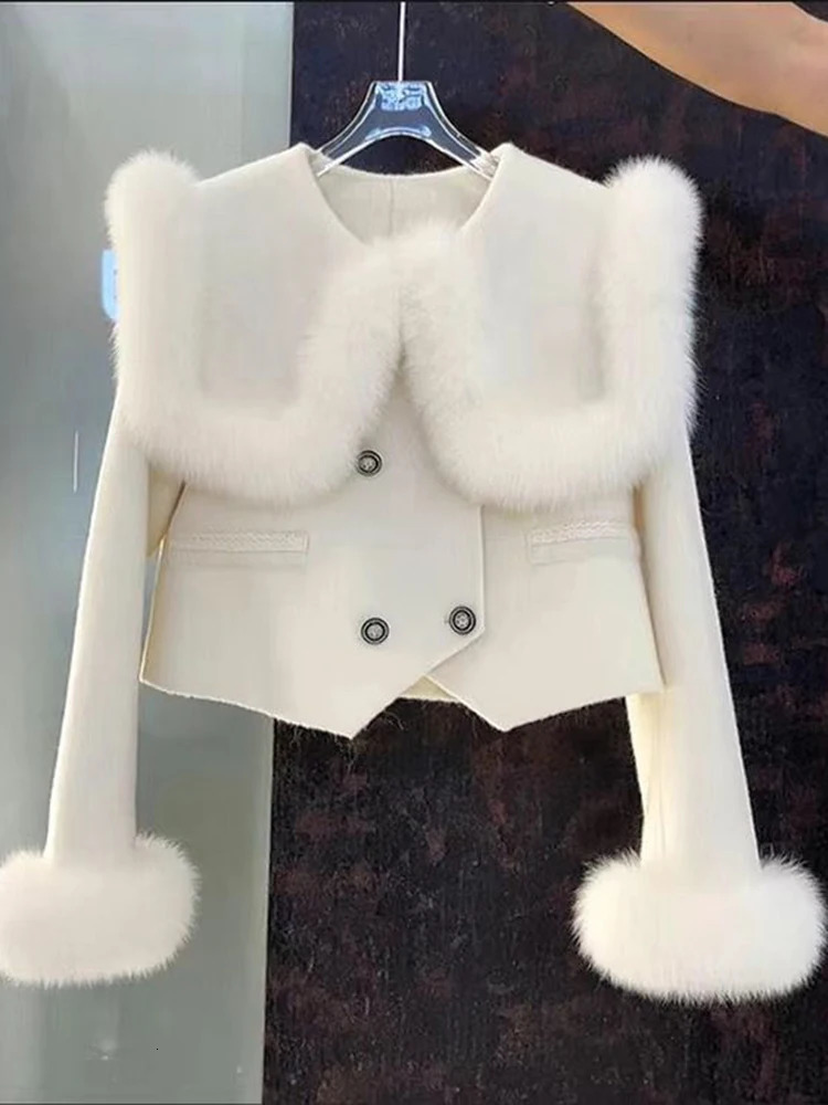 Winter coat womens 2024 high-quality fake fur large lapel double layer thick warm wool coat Korean fashion coat Chaquetas 240208