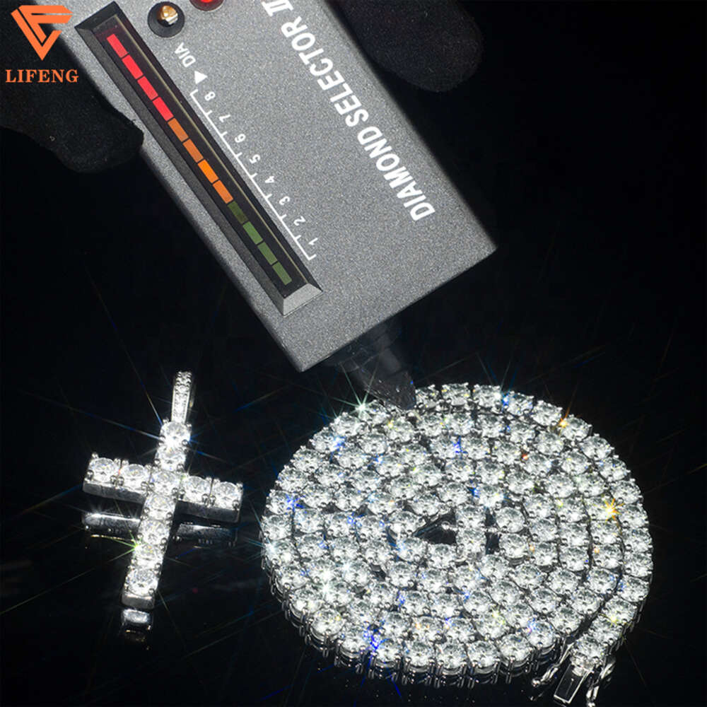 New Arrival Sier Hiphop Fashion Jewelry 8mm/15mm Iced Out Bg Big Size Dia Vvs Moissanite Tennis Chain Mens Necklace