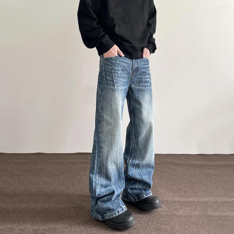 Mens Jeans Mens Baggy Y2k Streetwear Blue Trousers Loose Straight Leg Vintage Distressed Casual Fashion Street Wide Denim Pants