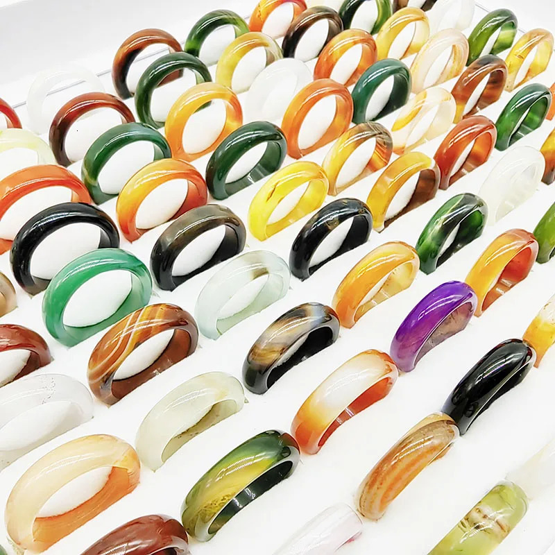 20pc/Lot Wholesale Bohemia Mix Color Agate Stone Finger Rings For Women Natural Grain Joint Ring Girl Party Wedding Gift 240125