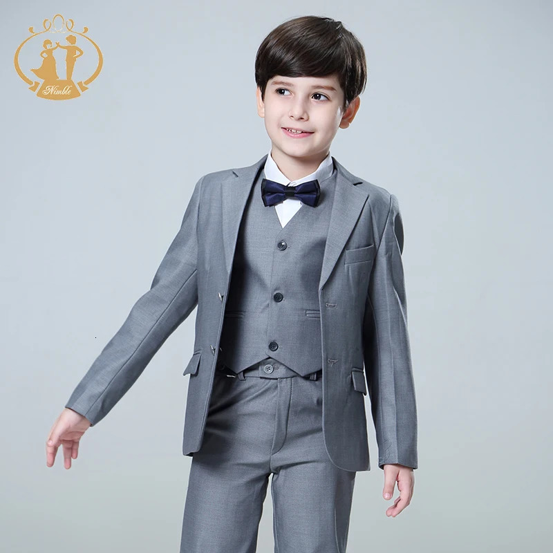 Nimble Spring Autumn Formal Boy Suit for Weddings Children Party Host Costume Wholesale Clothing 3PcsSet Blazer Vest Pants 240130