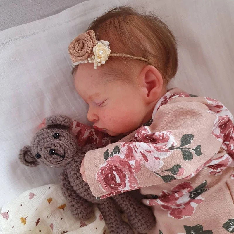 Handmade Reborn Dolls 20inch Cute Reborn Sleeping Baby Doll Girl Rosalie with Hand-Rooted Brown Hair and Gift Already Doll 240131
