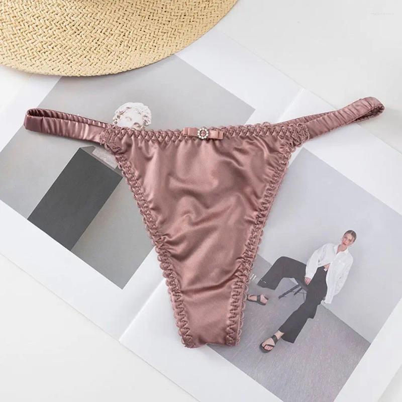 Womens Panties Soft Seamless Thin Belt Underpants Solid Color For Girl Sports Satin Briefs Female Lingerie Bow Women Thong