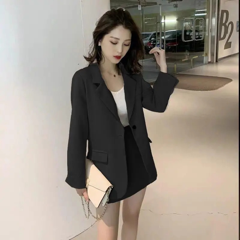 Womens Short 2 Sets Office Two Piece Set for Women Suit with Skirt and Blazer Outfit Summer Long Sleeve Co Ord Korean Style 240202